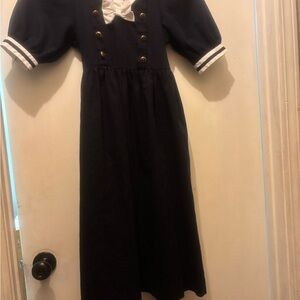 Navy Blue Kids Formal Dress with White Accents